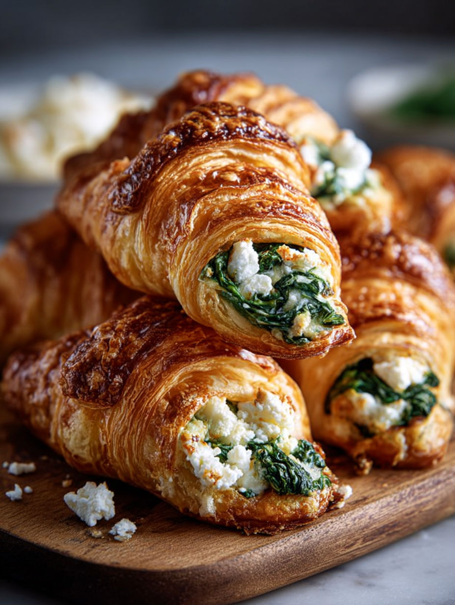 Une pile de croissants au fromage et aux herbes, prêts à être mangés.