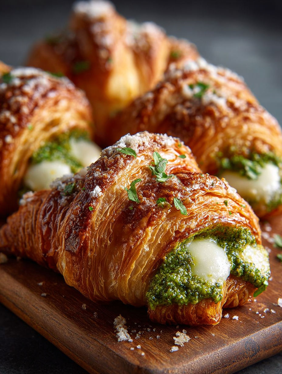 Une tasse de crêpes aux herbes et fromage, accompagnée de sauce au pesto.