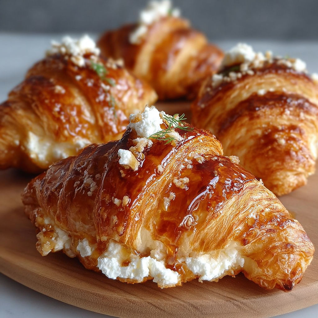 Mini croissants chèvre et miel, délicieux et savoureux, sont présentés sur un plateau.