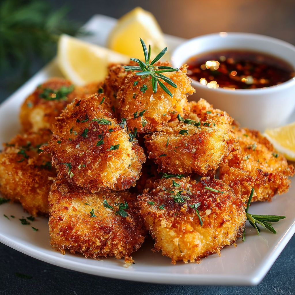 Nuggets de poisson croustillants servis avec une sauce tartare.