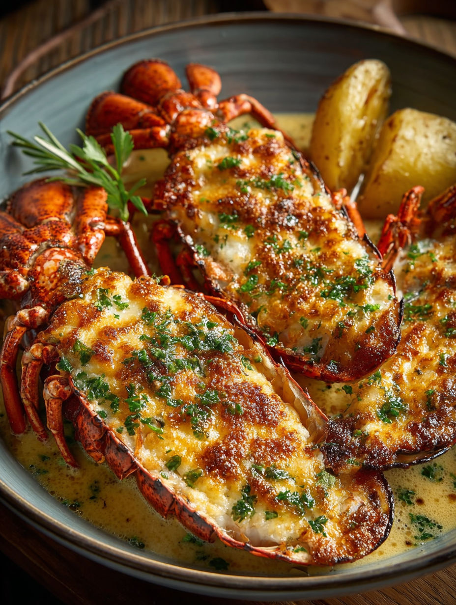 Une recette de langoustines et de pommes de terre, servies dans une sauce au beurre.