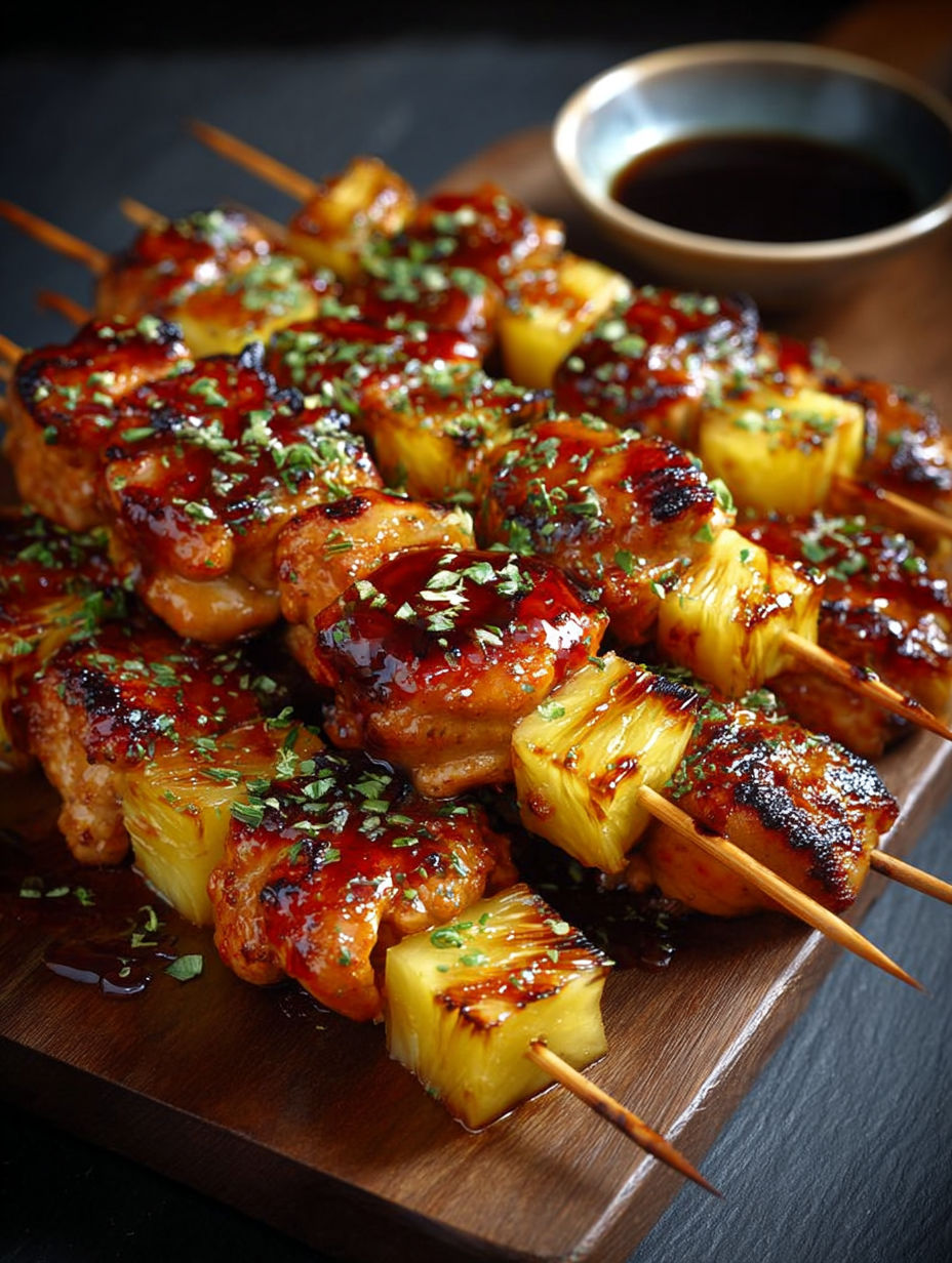Brochettes de poulet grillé style tropical.