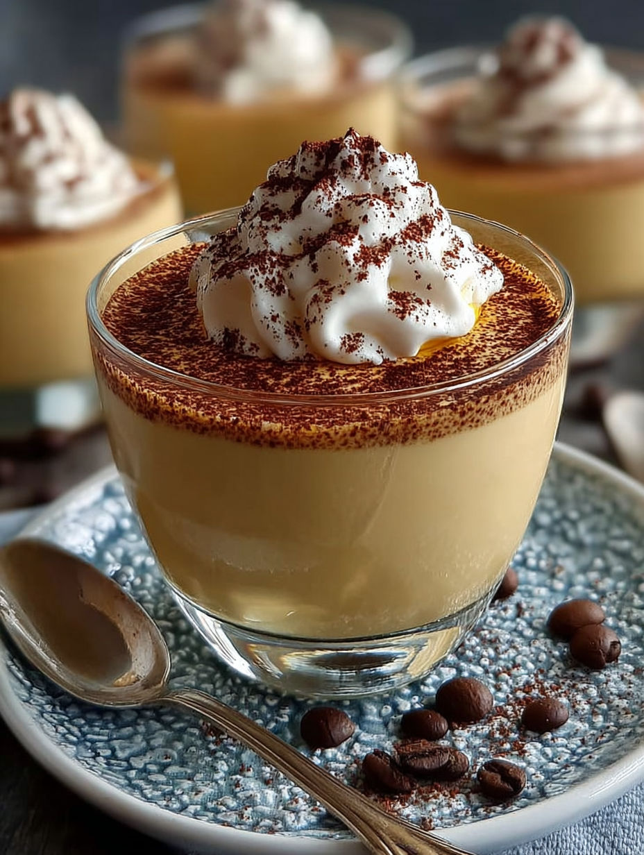 Zoom gourmand sur la texture de la crème chantilly et son voile de chocolat sur lit de café.