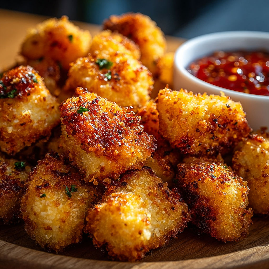 Une pile de nuggets de poulet avec du paprika et de l'ail.