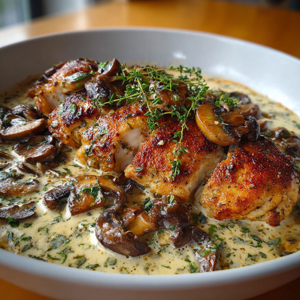 Une poêle de poulet poêlé avec des herbes et des citrons.