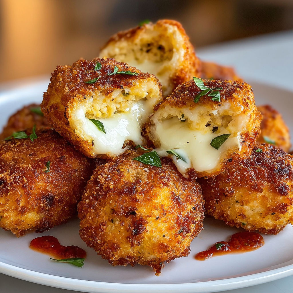 Une pile de Nuggets Fourrés à la Mozzarella sur un plateau.
