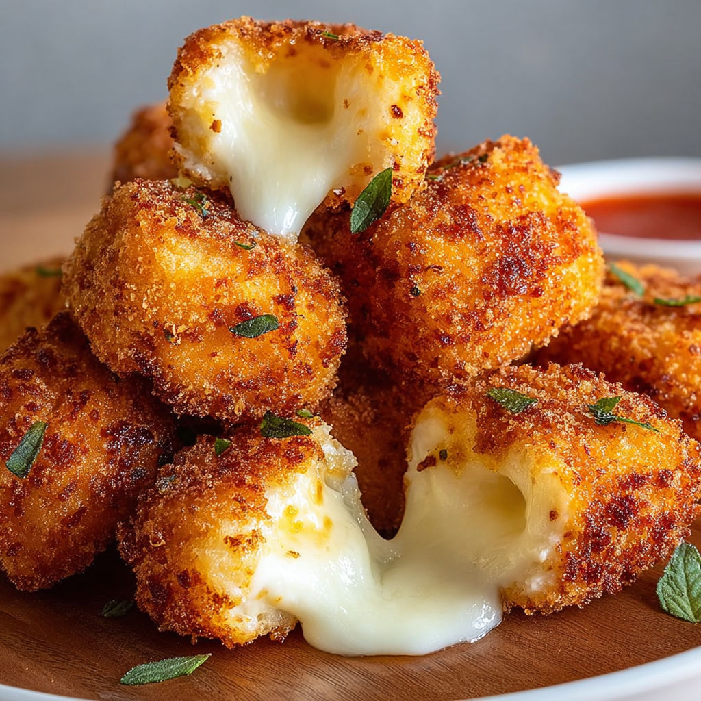 Une pile de croquettes de fromage sur une planche.