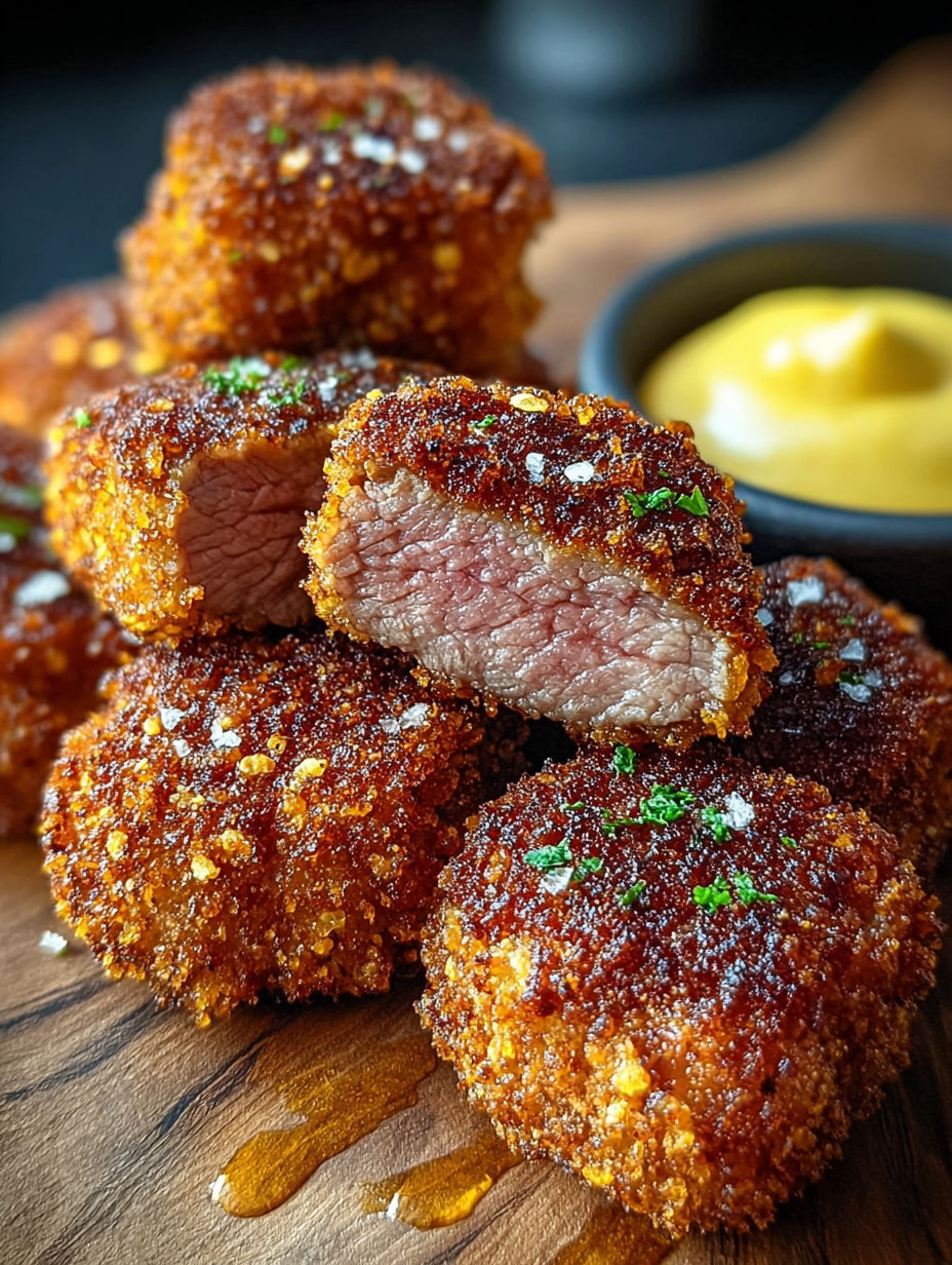 Une recette de friture de viande de boeuf est servie avec une sauce au yaourt.