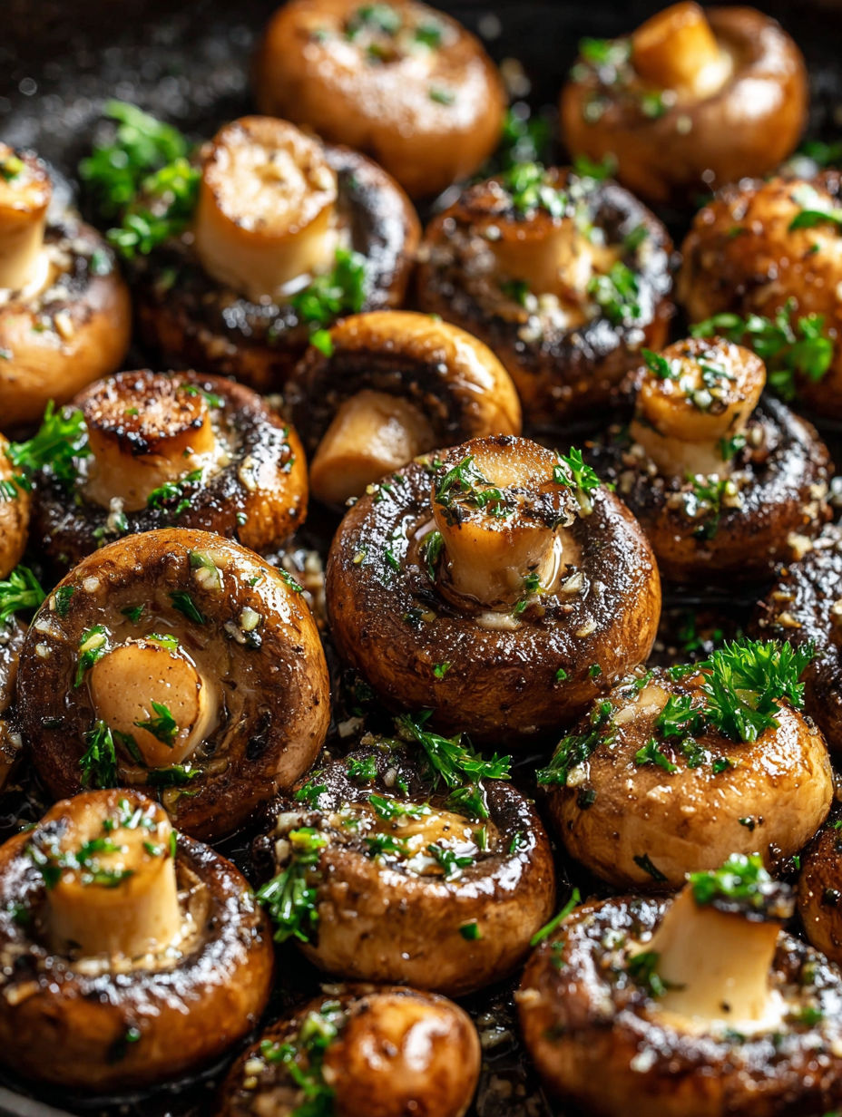 Mushrooms with herbs and spices, ready to be cooked.