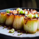 Poireaux caramélisés dans un bouillon dashi au miso