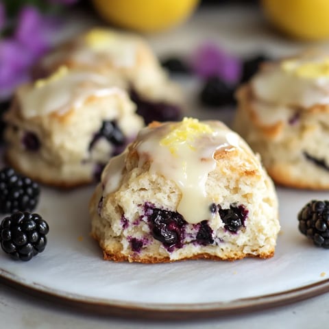 Scones moelleux associés à des mûres et un glaçage citron