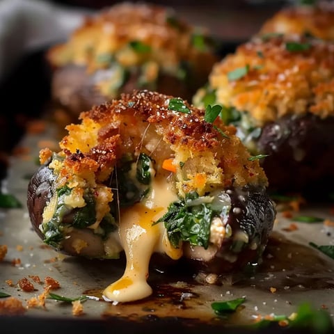 Champignons croustillants garnis fromage et épinards