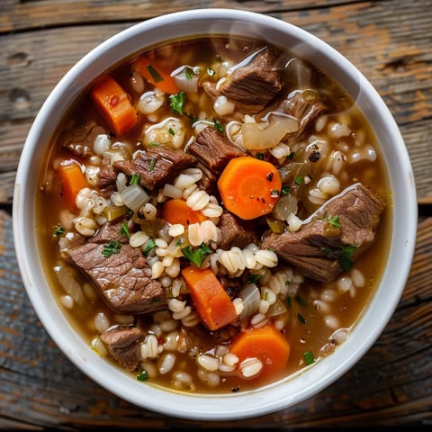 Plat avec orge et boeuf