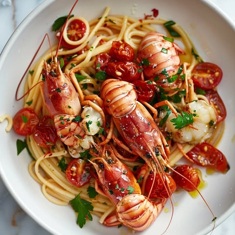 Langoustines et tomates façon spaghettis