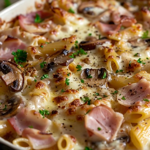Pâtes au jambon gratiné
