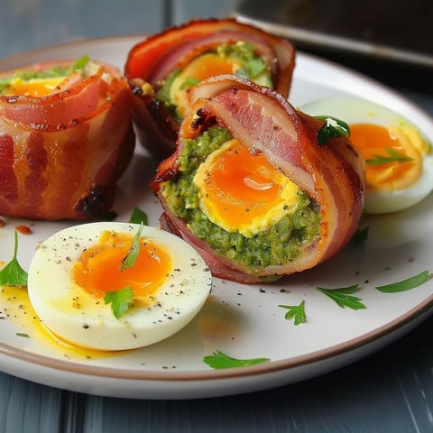 Lard enroulé autour d'un avocat et œuf