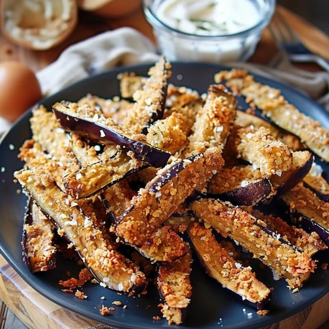 Bâtonnets croustillants d'aubergines dorées