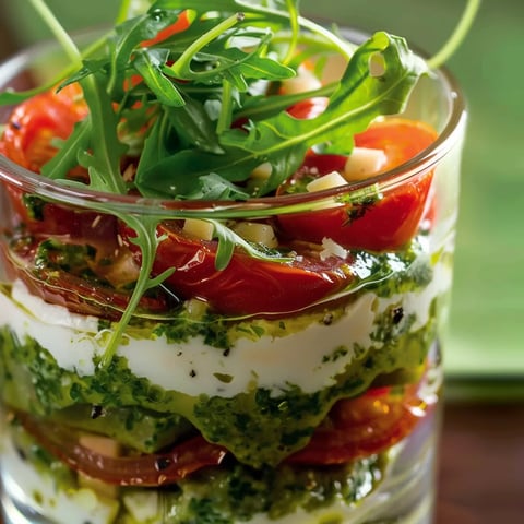 Parmesan, tomates, pistou en verrine