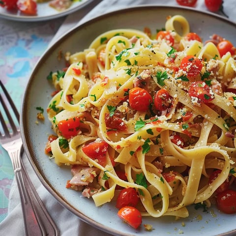 Délicieuses pâtes aux anchois, thon et tomates