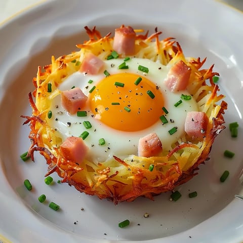 Délicieux nids terre œufs jambon