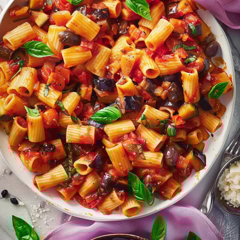 Rigatonis caponata savoureux