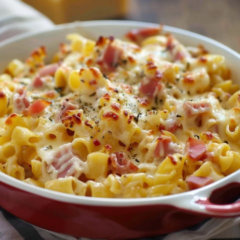 Gratin gourmand de pâtes et jambon