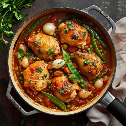 Poulet et légumes frais mijotés