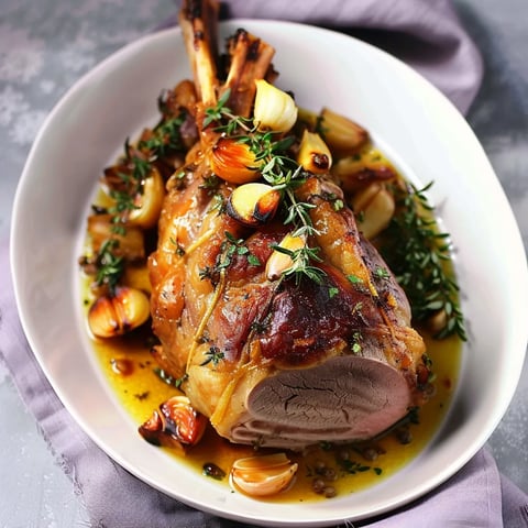 Délicieux gigot d'agneau tendre avec ail