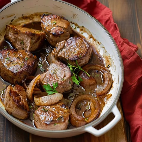 Porc aux oignons caramélisés