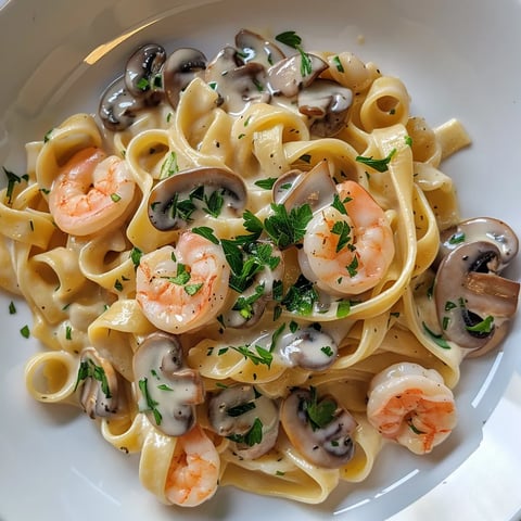 Pâtes crevettes et champignons