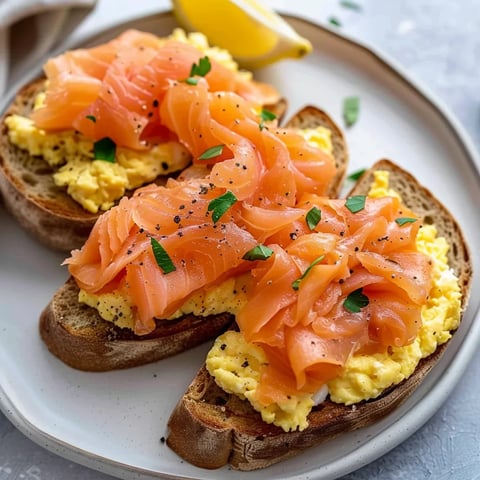 Délicieuse tartine saumon oeufs crémeux