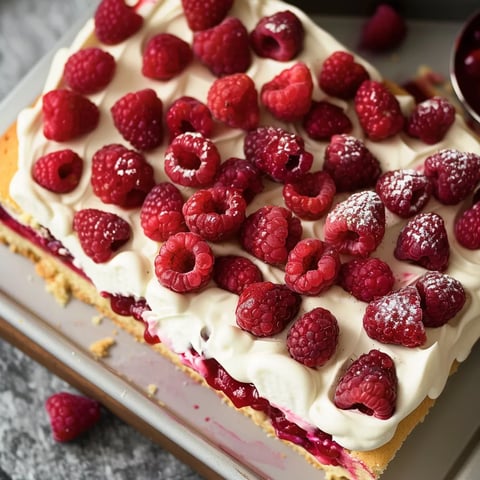 Gâteau vanille et framboises fraîches