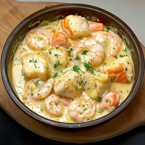 Délicieuse cassolette de poissons et crevettes