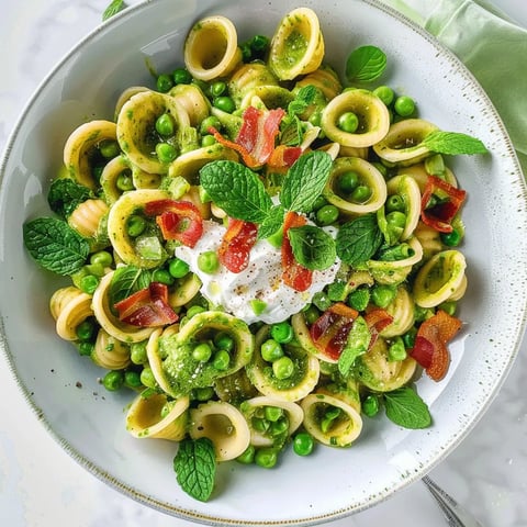 Petits pois labneh pâtes