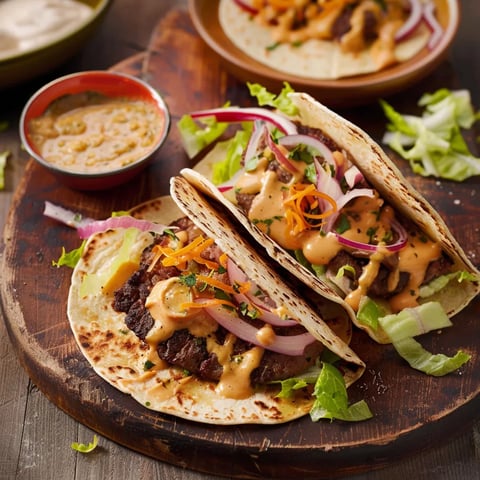 Tacos garnis savoureux fromage et sauce