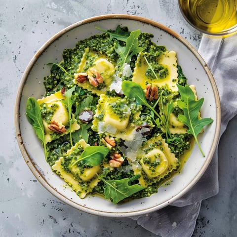 Pesto de kale raviolis