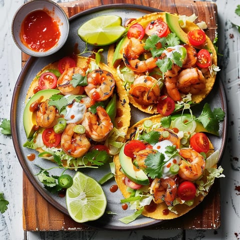 Tostadas garnies de crevettes grillées