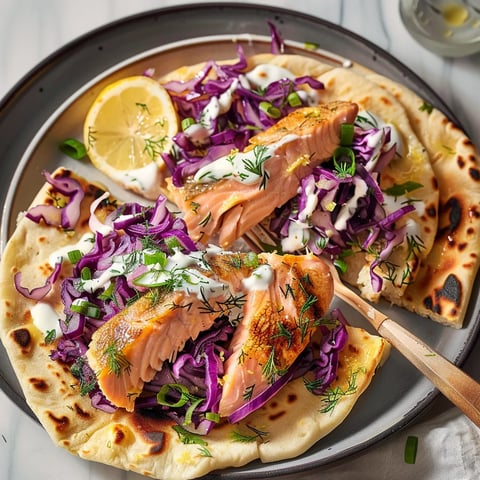 Chou rouge et truite sur naans