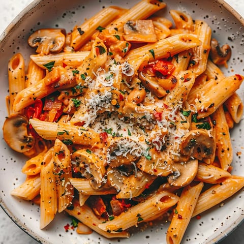 Champignons et pancetta sur des pâtes crémeuses