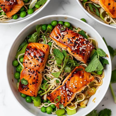 Saumon et nouilles ramen dans un bol gourmand