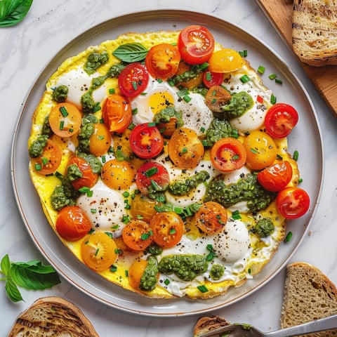 Omelette mozzarella tomates pesto