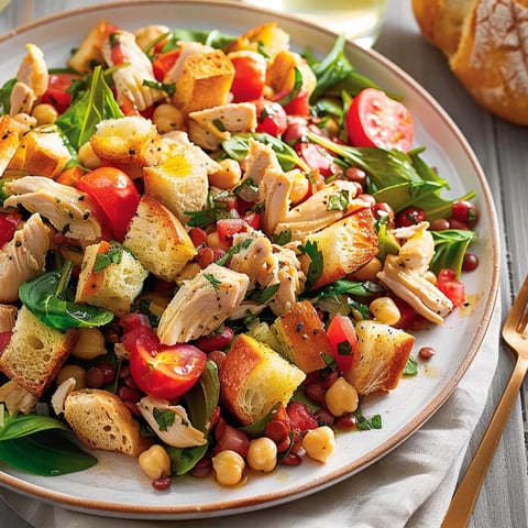 Panzanella aux légumineuses et poulet