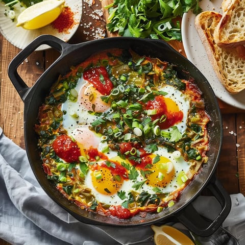 Œufs savoureux avec poireaux et herbes fraîches