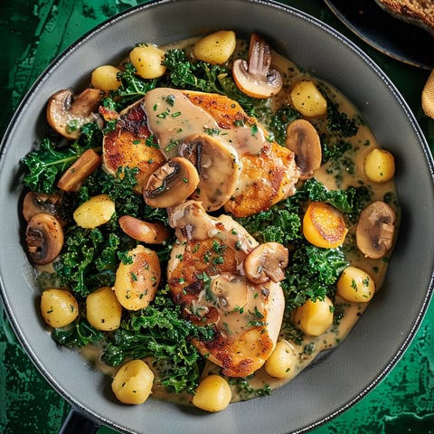 Poulet gnocchis champignons kale