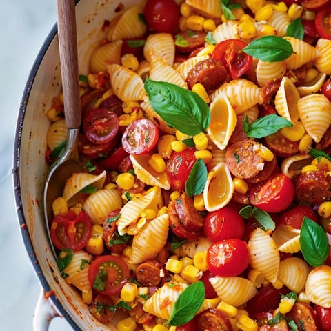Coquilles avec tomates chorizo et maïs