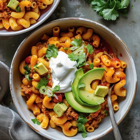 Macaronis au bœuf épicés et fromage