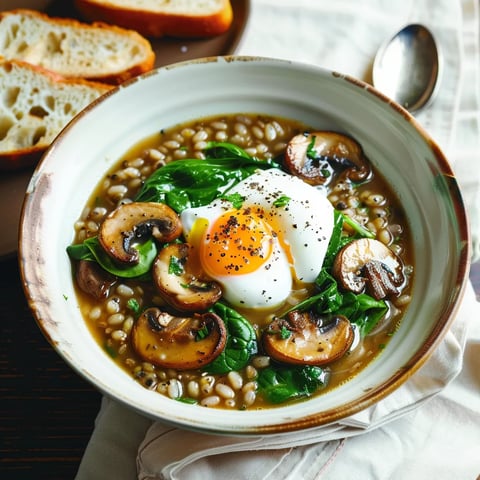 Soupe chaude orge et champignons