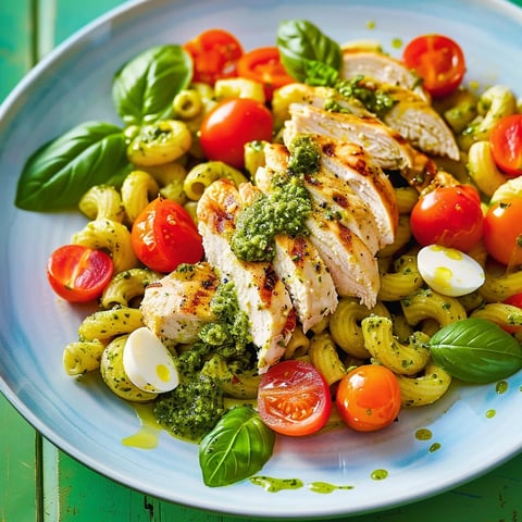 Pâtes au pesto avec poulet savoureux