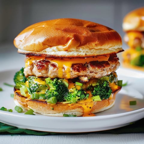Burger de porc avec brocoli et fromage