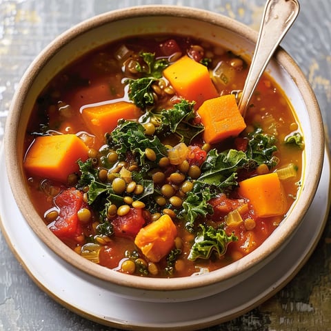 Soupe réconfortante de lentilles et kale